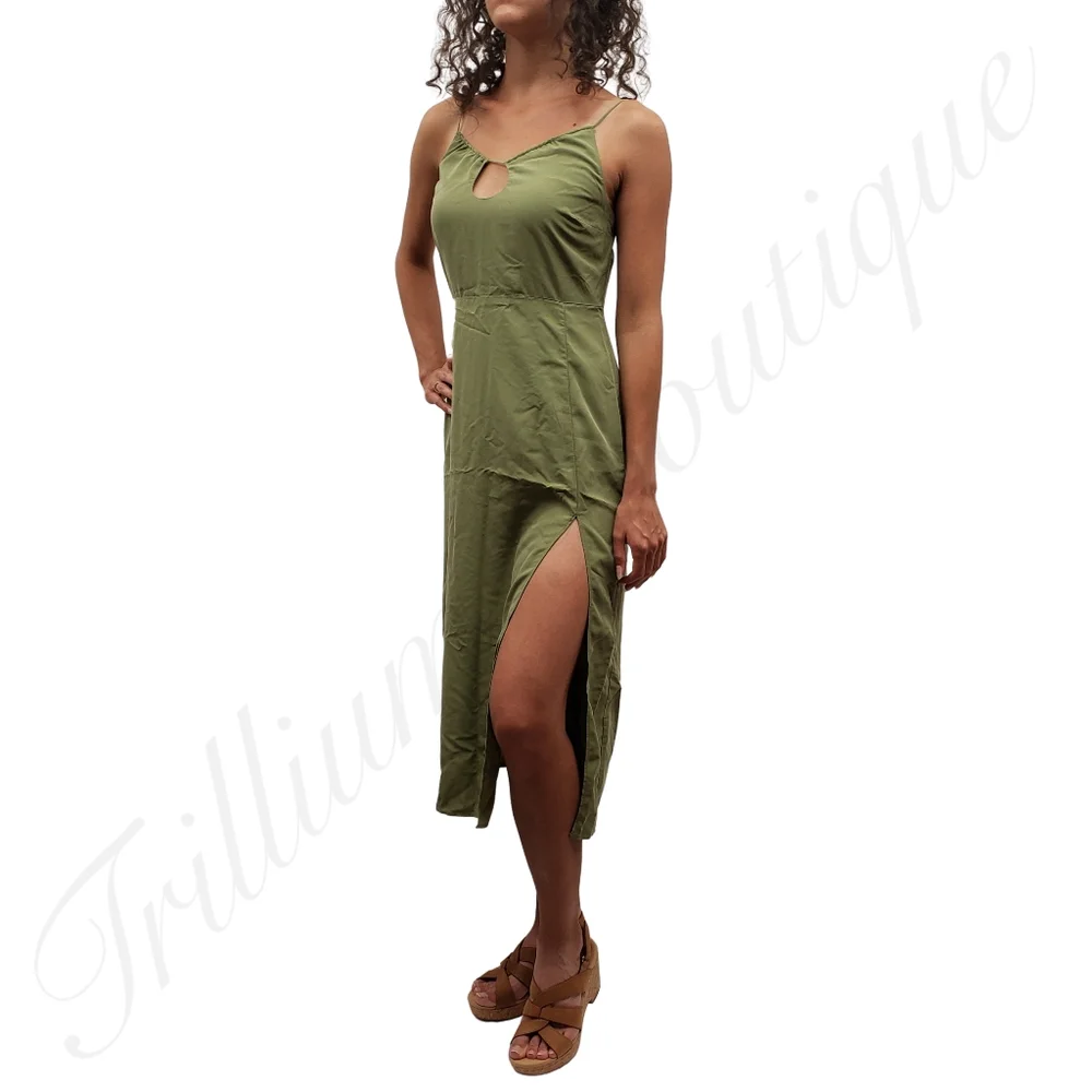 ABERCROMBIE & FITCH Women's Keyhole Halter Midi Dress Green XS NWT - Picture 2 of 6